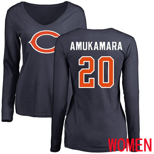 Chicago Bears Navy Blue Women Prince Amukamara Name and Number Logo NFL Football #20 Long Sleeve T Shirt->nfl t-shirts->Sports Accessory